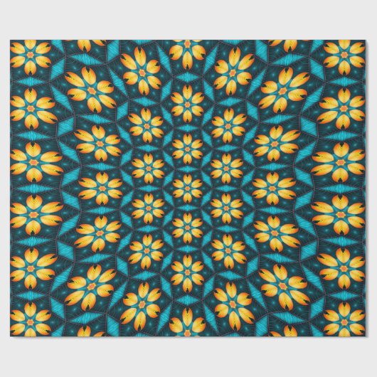 Gele Abstracte bloemen Cadeaupapier (Vlak)