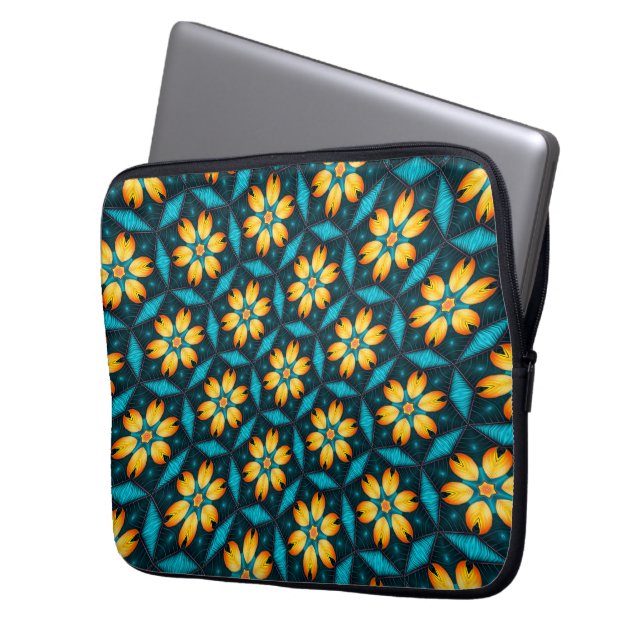 Gele Abstracte bloemen Laptop Sleeve (Voorkant Links)