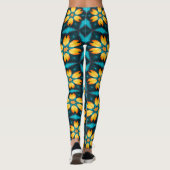 Gele Abstracte bloemen Leggings (Achterkant)