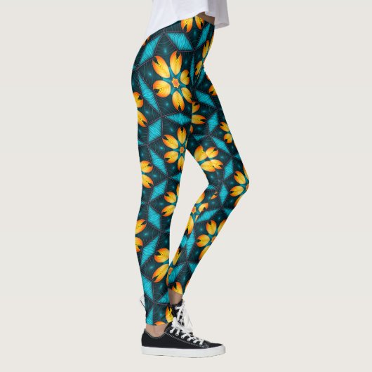 Gele Abstracte bloemen Leggings (Rechts)