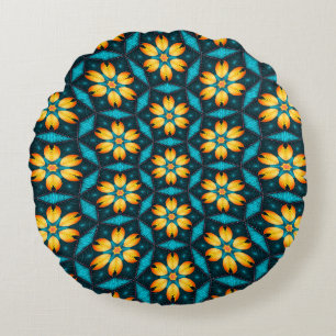 Gele Abstracte bloemen Rond Kussen