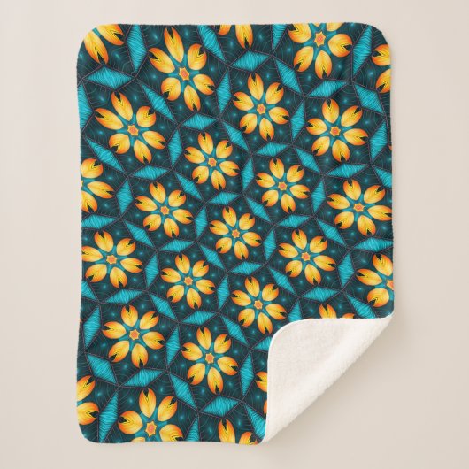 Gele Abstracte bloemen Sherpa Deken (Voorkant)