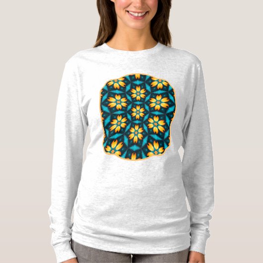 Gele Abstracte bloemen T-shirt (Voorkant)
