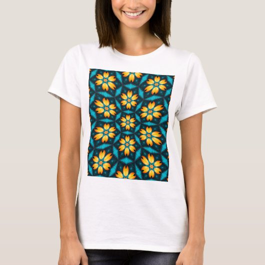 Gele Abstracte bloemen T-shirt (Voorkant)