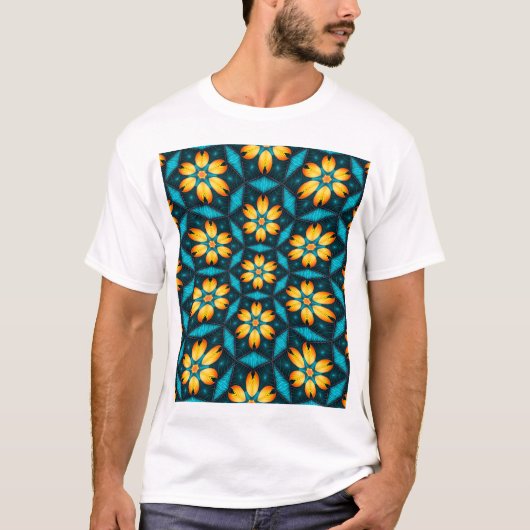 Gele Abstracte bloemen T-shirt (Voorkant)