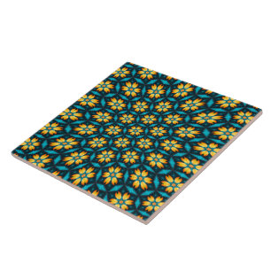 Gele Abstracte bloemen Tegeltje