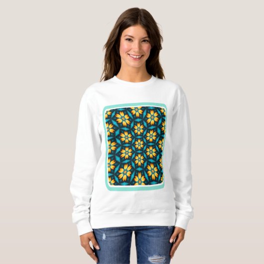 Gele Abstracte bloemen Trui (Voorkant volledig)