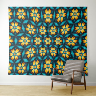 Gele Abstracte bloemen Wandkleed