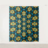 Gele Abstracte bloemen Wandkleed (Voorkant)