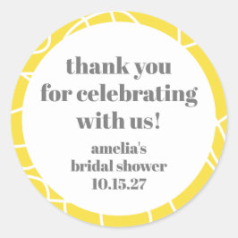 Gele abstracte lijn aangepaste bruids-shower bedan ronde sticker