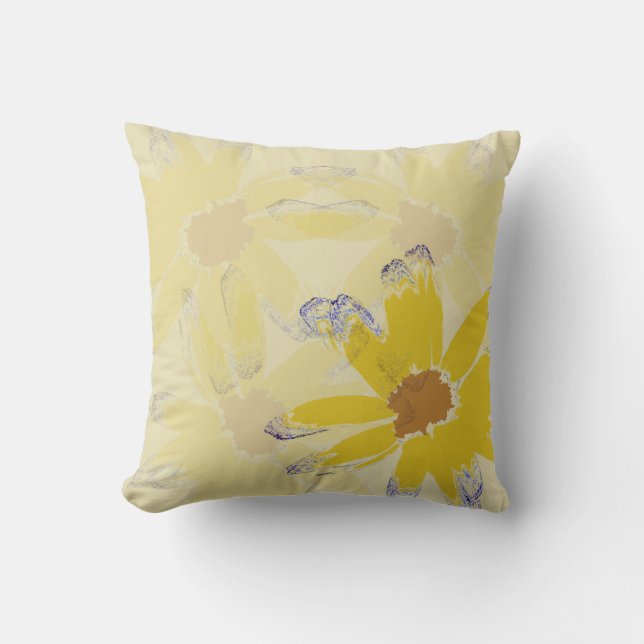 Gele Abstracte Margriet Bloem Kussen (Voorkant)
