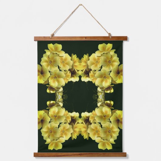 Gele Abstracte primrose Spring Flowers Hangend Wandkleed (Voorkant)