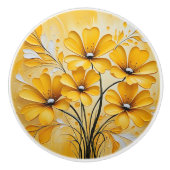 Gele Abstracte Waterverf Bloemen Keramische Knop (Voorkant)