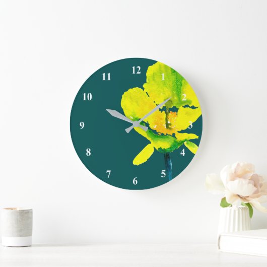 Gele abstracte waterverf, dunne grote klok (Huis)