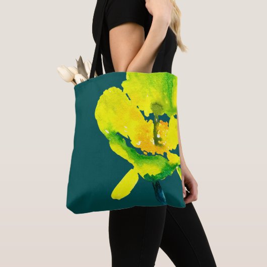 Gele abstracte waterverf, dunne tote bag (Dichtbij)