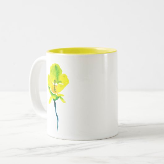 Gele abstracte waterverf, dunne tweekleurige koffiemok (Voorkant links)