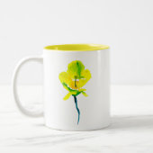 Gele abstracte waterverf, dunne tweekleurige koffiemok (Links)