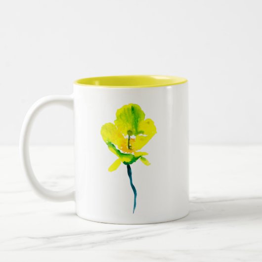 Gele abstracte waterverf, dunne tweekleurige koffiemok (Links)