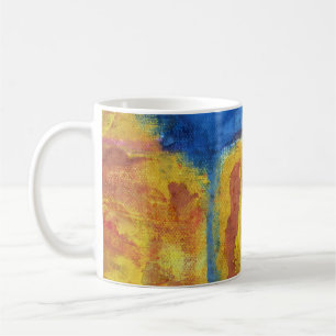 Gele abstracte woestijn met warme rode blauwe woes koffiemok