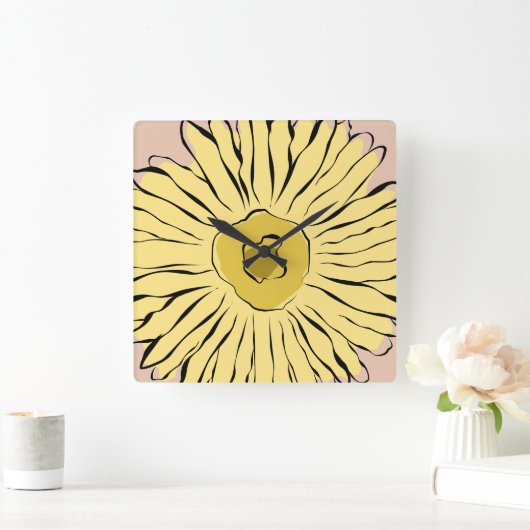Gele  abstracte zonnebloem vierkante klok (Huis)