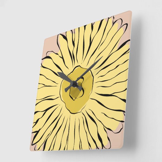 Gele  abstracte zonnebloem vierkante klok (Hoek)