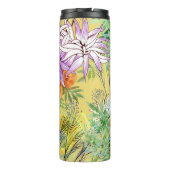 Gele achtergrond Bloemen Waterverf Patroon Thermosbeker (Achterkant)