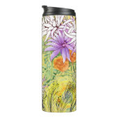 Gele achtergrond Bloemen Waterverf Patroon Thermosbeker (Geroteerd rechts)