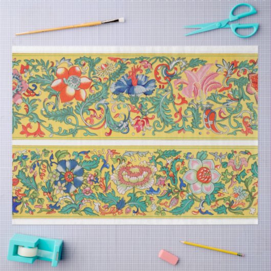 Gele achtergrond bloemenpapier tissuepapier (Craft)