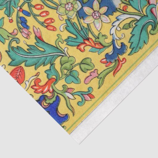 Gele achtergrond bloemenpapier tissuepapier (Detail)