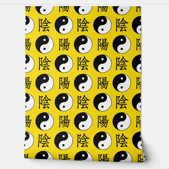 Gele achtergrond Chinees Yinyang patroon Behang (Afrollen)