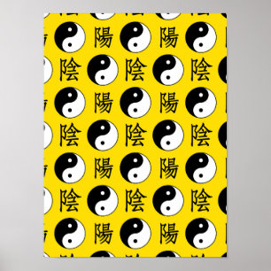 Gele achtergrond Chinees Yinyang patroon Poster