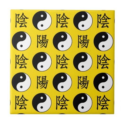Gele achtergrond Chinees Yinyang patroon Tegeltje (Voorkant)