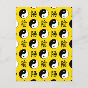Gele achtergrond Chinese Yinyang-patroon Briefkaart