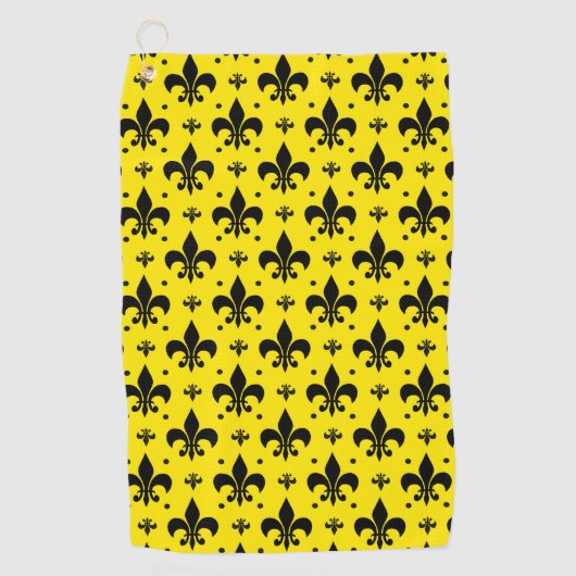 Gele Achtergrond Fleur-de-lis Patroonontwerp Golfhanddoek (Voorkant)
