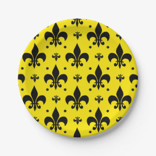 Gele Achtergrond Fleur-de-lis Patroonontwerp Papieren Bordje