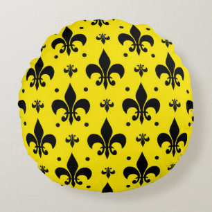 Gele Achtergrond Fleur-de-lis Patroonontwerp Rond Kussen