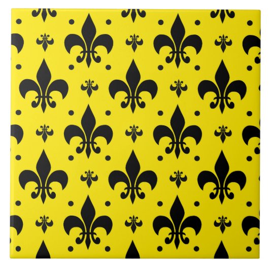 Gele Achtergrond Fleur-de-lis Patroonontwerp Tegeltje (Voorkant)