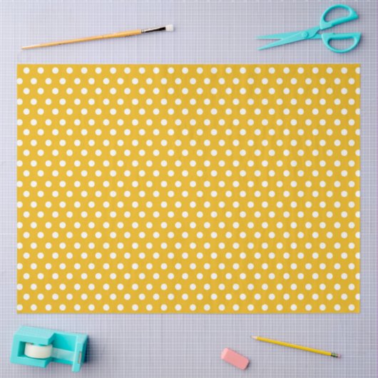 Gele achtergrond met witte pooldots tissuepapier (Craft)