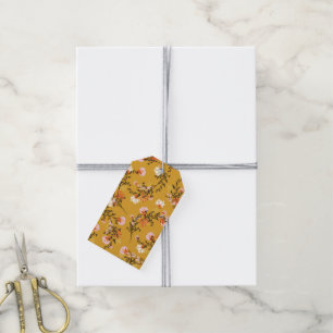 Gele achtergrondbloemen cadeaulabel