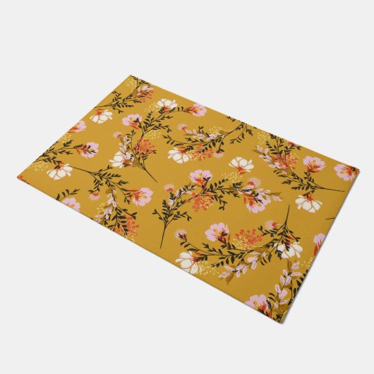 Gele achtergrondbloemen deurmat (Schuin)