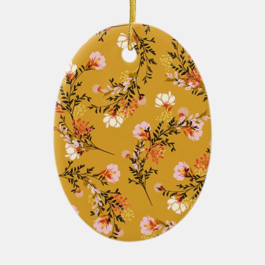 Gele achtergrondbloemen keramisch ornament (Voorkant)