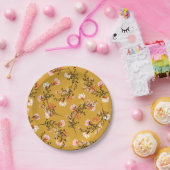 Gele achtergrondbloemen papieren bordje (Feest)