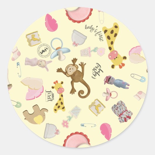 Gele achtergrondspeelgoed 1-inch of 3-inch Baby Ronde Sticker (Voorkant)