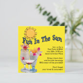 Gele Adult Pool Party BBQ Uitnodigingen (Staand voorkant)