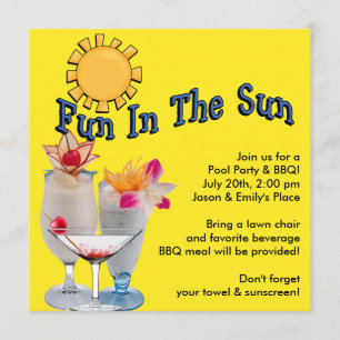 Gele Adult Pool Party BBQ Uitnodigingen