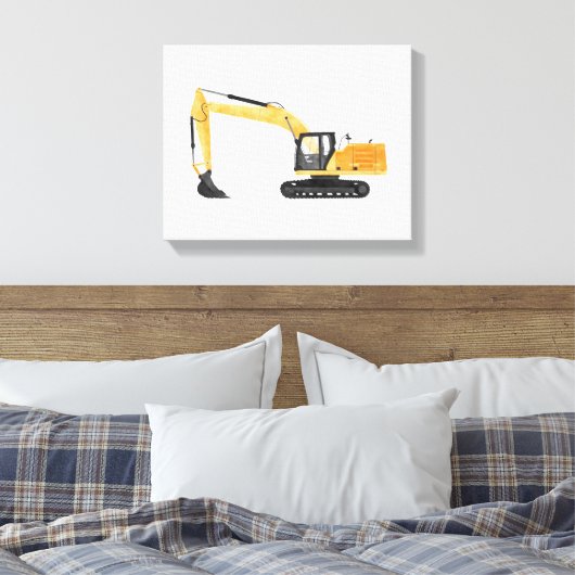 Gele afgravator Construction Vehicle Canvas Print (Insitu (Slaapkamer))