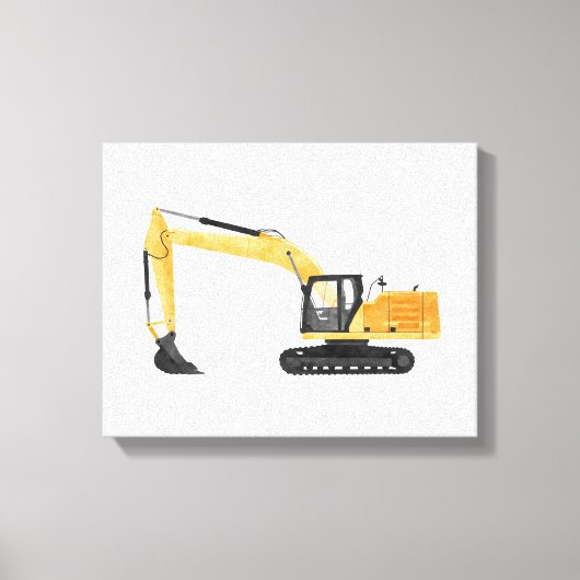 Gele afgravator Construction Vehicle Canvas Print (Voorkant)