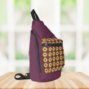Gele Afrikaanse Madeliefjes Bloempatroon op Paars Sling Bag