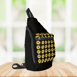 Gele Afrikaanse Madeliefjes Bloempatroon op Zwart Sling Bag