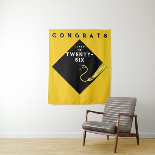 Gele afstudeerklas van 2025-feest wandkleed (In situ)